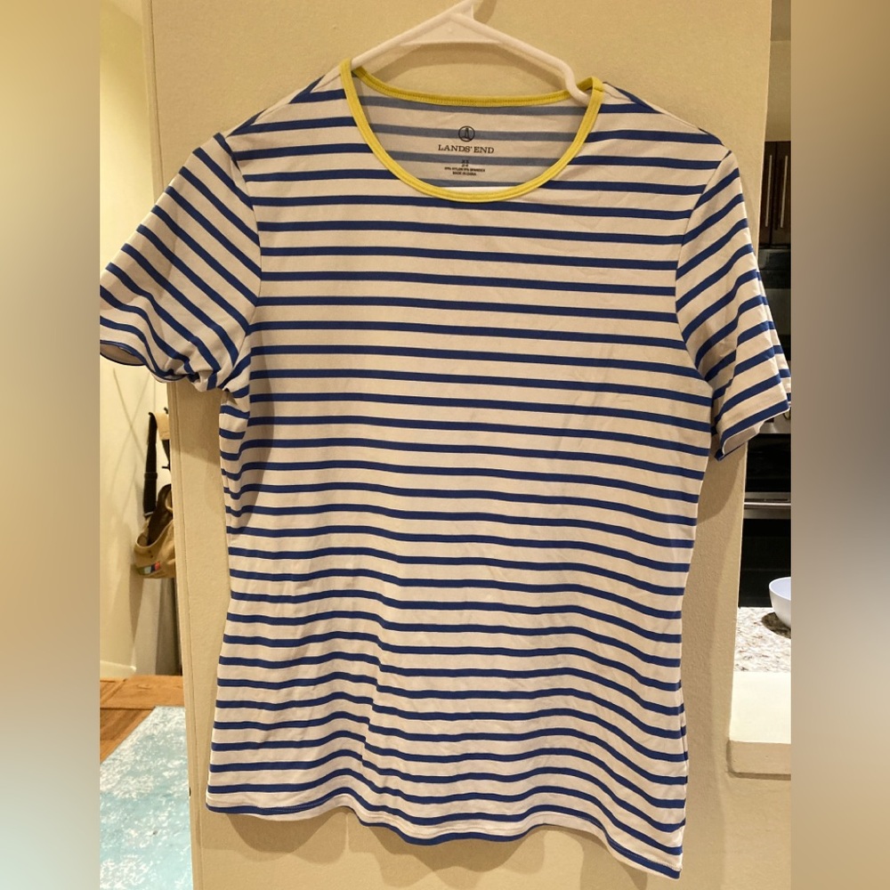 Blue and White Striped Swim Shirt Rash Guard